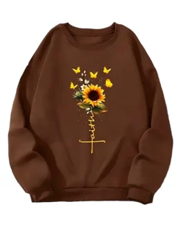 Sudadera casual de manga larga con cuello redondo y estampado de girasol